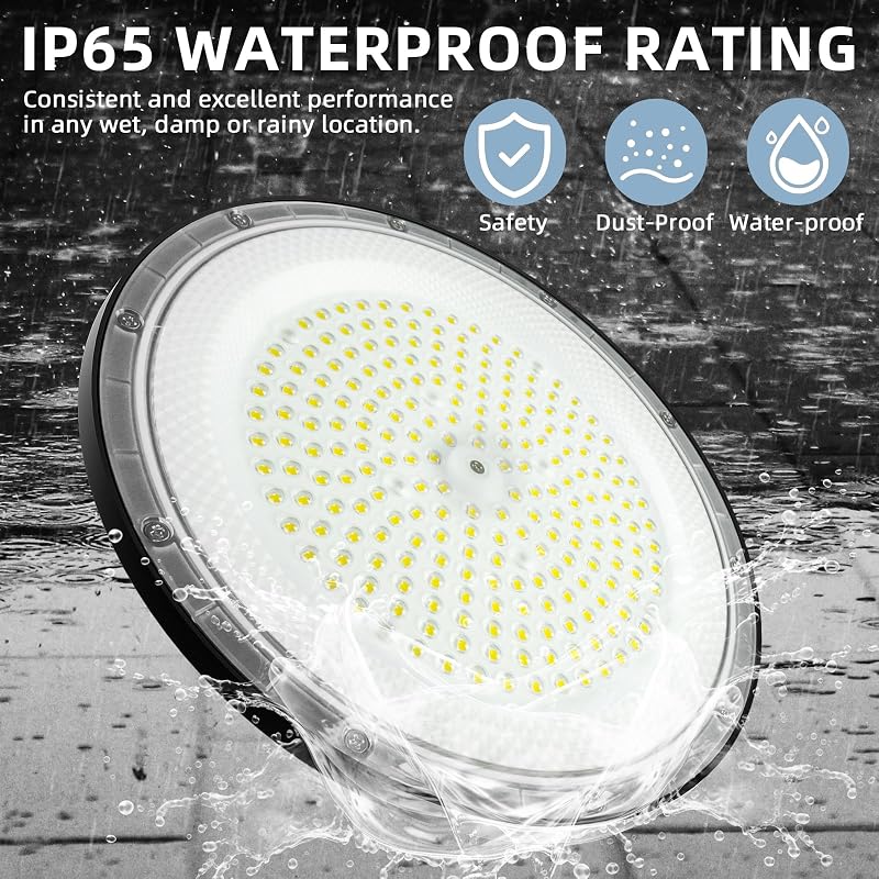 200W UFO LED de alta luz de la bahía,30000LM,6000K blanco frío lámpara de taller,IP65 impermeable LED Iluminación Comercial para Garaje Fábrica Taller(4 Pack,200W)