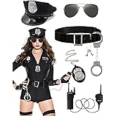 CICOCI Police Costume Accessories Women Cop Hat Walkie Talkies Badge Sunglass Adult Cop Costume Accessories