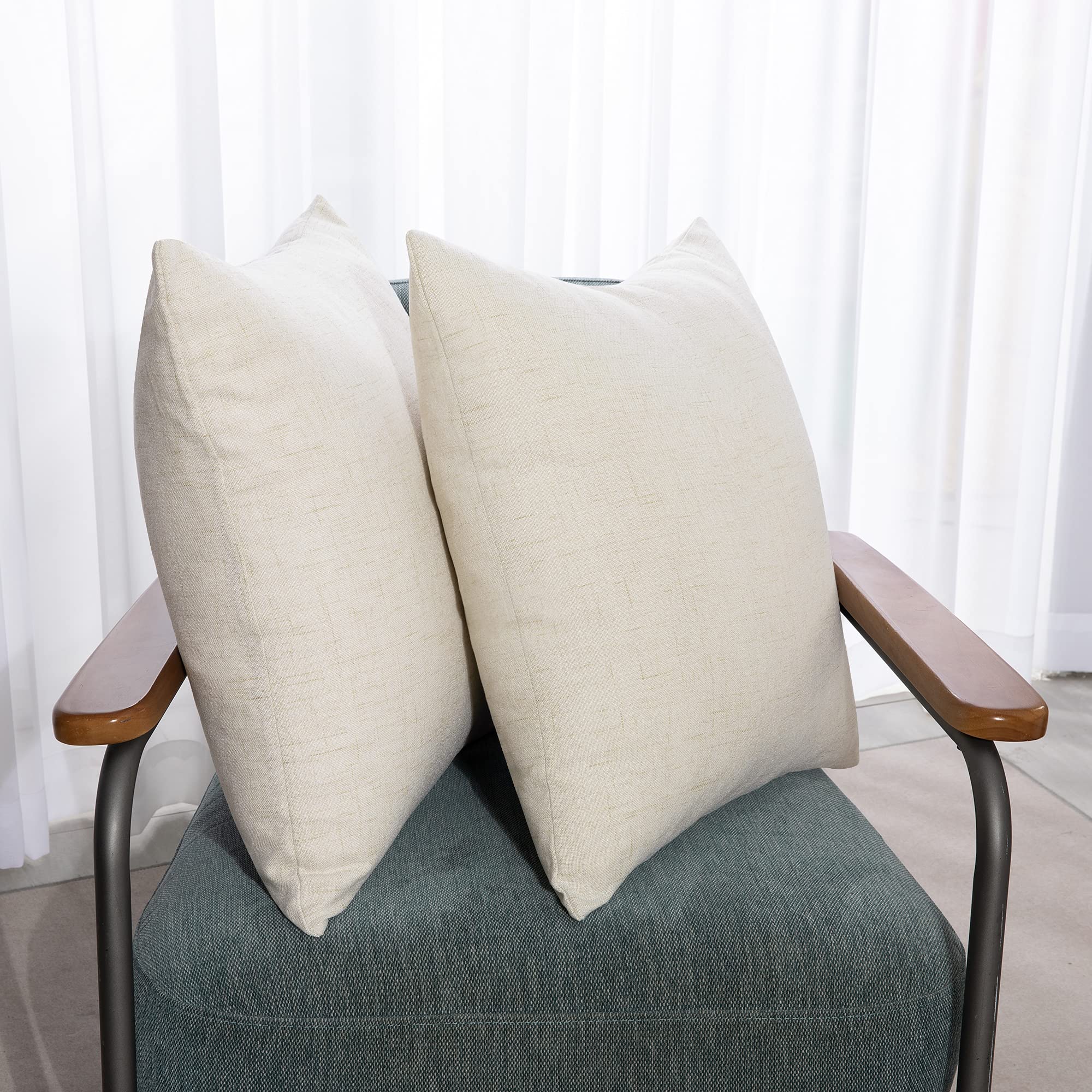 Deconovo Cushion Covers Square, Home Decorative Faux Linen Throw Pillow Cases for Bedroom with Invisible Zipper, 22x22 Inch, set of 2, Dark Cream