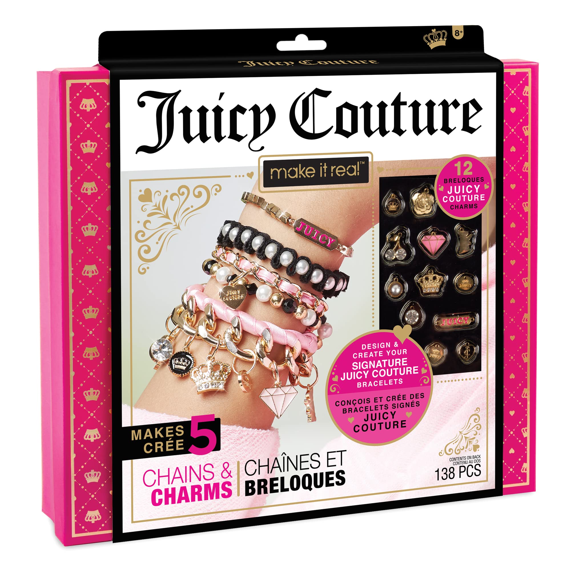 Make It Real: Juicy Coture Chains & Charms, DIY Bracelet Kit, Includes 12 Juicy Coture Charms, Makes Up to 5 Bracelets, Helps Young Girls Develop Fine Motor & Visual Skills, for Ages 8 and up