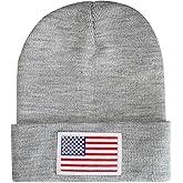 LELVK American Flag Beanie USA Embroidered Skull Cap - Double-Layered Warm Stretchy Winter Hat, Soft Beanies for Men & Women
