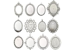 Youdiyla 10 Pendant Trays, 30x40mm, Blank Oval Cabochons Base Setting Bezel Frame Metal Cameo for Photo Pendant Jewelry Making (Antique Silver-HM278)