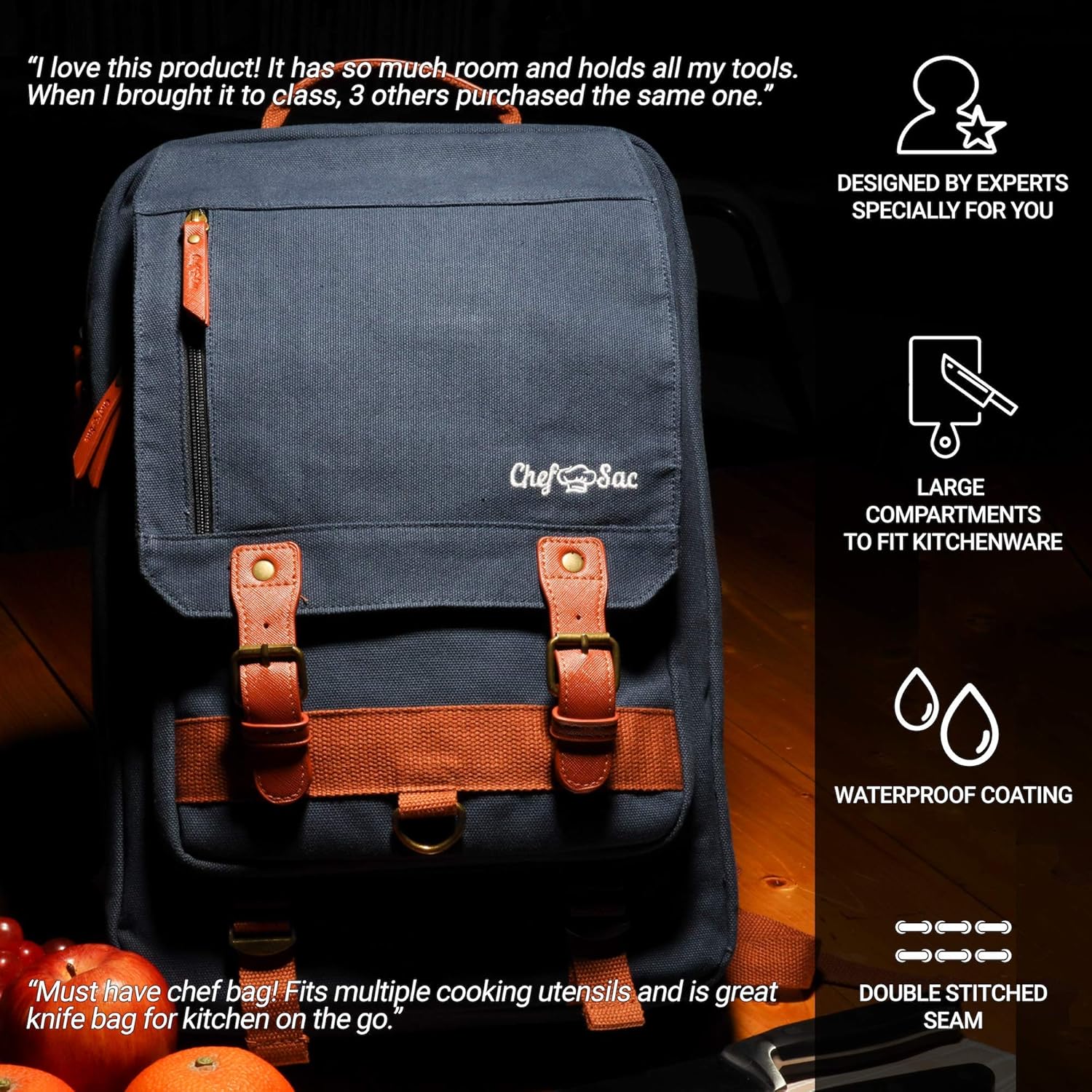 Chef Knife Bag Retro Backpack | 20+ Slots for Knives and Chef Tools | Knife Carrying Case with Hidden Back Pocket for Tablet | Sturdy Knife Bags For Chefs & Culinary Students | Premium Canvas (Blue): Kitchen & Dining