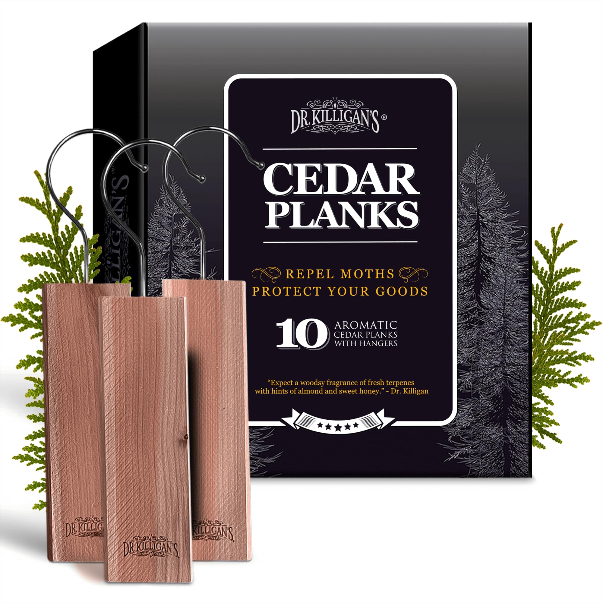 Dr. Killigan's Cedarwood Planks - Cedar Blocks for Clothes Storage, Great Alternative to Moth Balls for Closet, Drawer Deodorizer, Sustainably Harvested in USA (10-Pack)