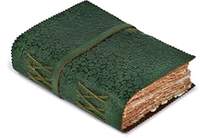Leather Bound Floral Embossed Journal for Women Men - 200 Pages, 8”X6”(A5), Green - Book of Shadows, Vintage Watercolor Paper