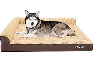 JOYELF Orthopedic Dog Bed for Extra Large Dogs, L-Shaped Foam Sofa Couch Bed, Bolster Waterproof Pet Bed with Removable Washable Cover and Nonskid Bottom for Dogs - Coffee