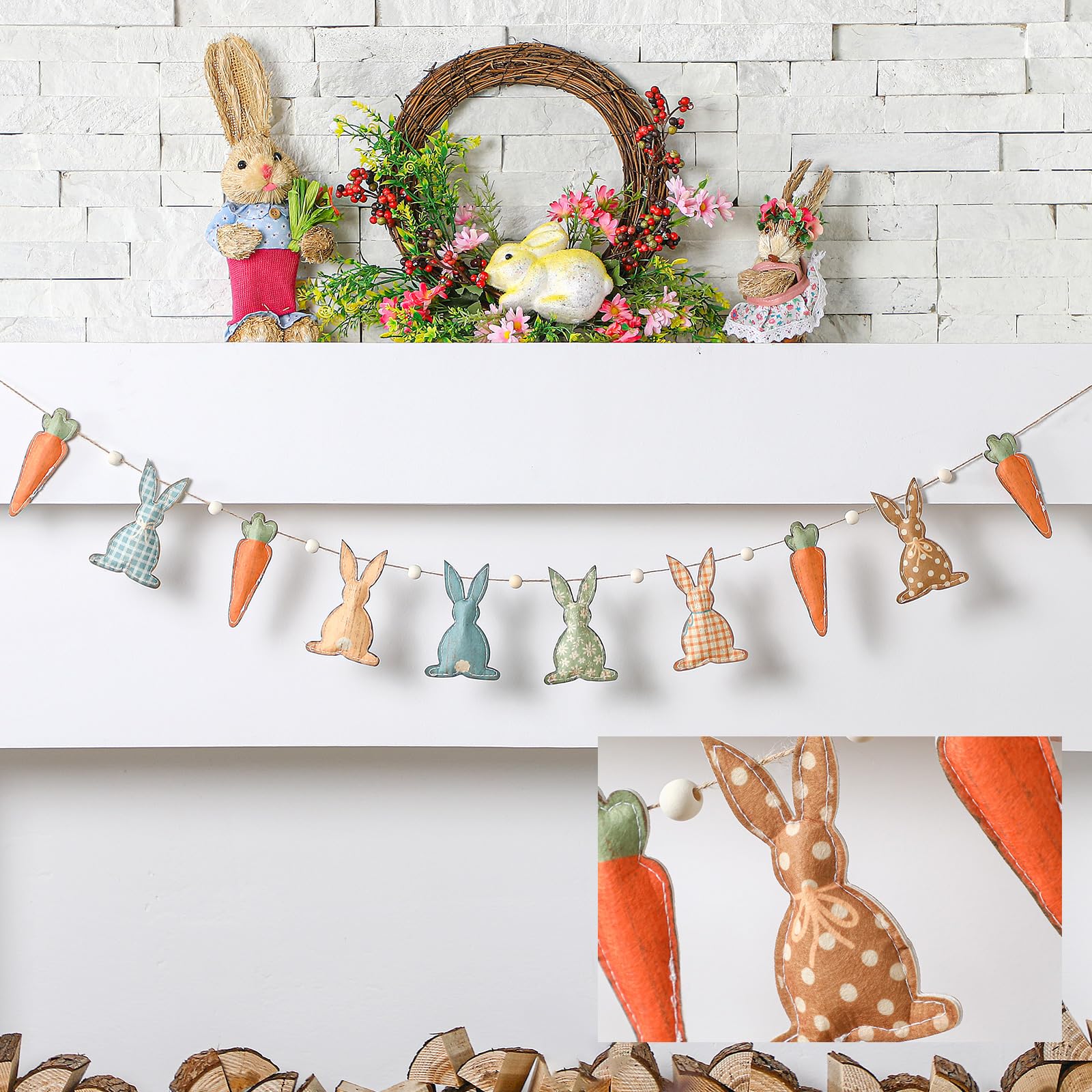 Cinnvoice Felt Rustic Easter Bunny Rabbit Banner Rabbit Beads Vintage ...