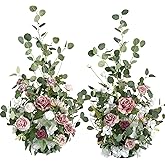 Ling's moment 41" Tall Free Standing Artificial Flowers Arrangements 2 pcs Wedding Arch Altar Stage Decorations Dusty Rose & Cream for Ceremony Reception Church Backdrop Outdoor Aisle Floral Party