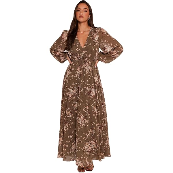 Petal & Pup Women's Harmony Maxi Dress-Brown Floral at Amazon Women's Clothing store Petal & Pup Women's Harmony Maxi Dress-Brown Floral at Amazon Women's Clothing store