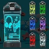 Attivolife Game Water Bottle for Kids, 3D Illusion LED Light with 7 Color Changing Light - 14 0z BPA Free - Creative Ideal Camping Picnic Travel Cup Gamer Gifts, Back to School for Boys Child Holiday