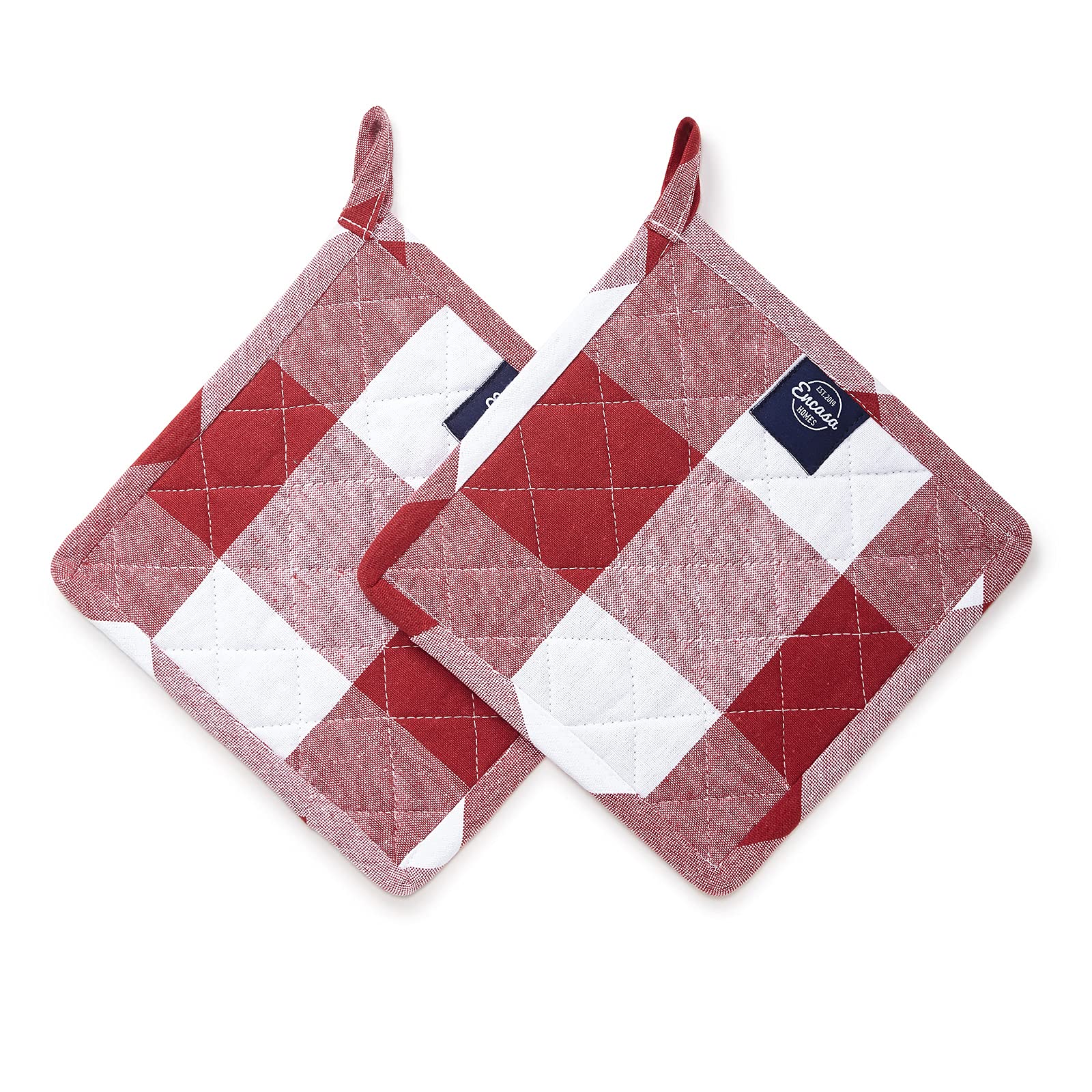 Encasa XO 21 cm Oven Microwave Potholders (2 pc Set) for Kitchen Cooking & Baking - Heat Resistant, Thick & Safe, Protection of Hands from Hot Utensils - Buffalo Red Checks