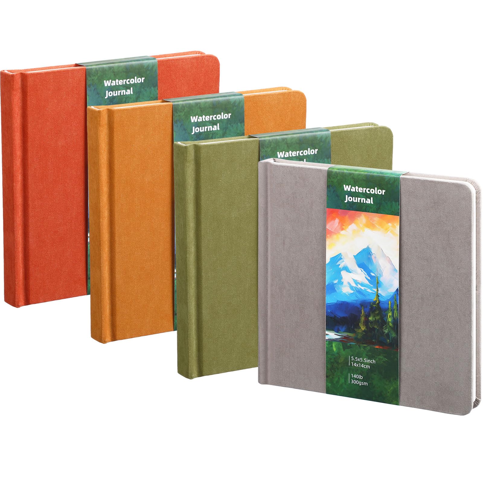 Photo 1 of Mooliwe 4 Pcs Watercolor Travel Journal Watercolor Paper Sketchbook Painting 5 x 5 Inch 300 GSM Cotton Cold Press Drawing Book for Painter Beginner Mixed Media Back to School Gift(Autumn Colors)