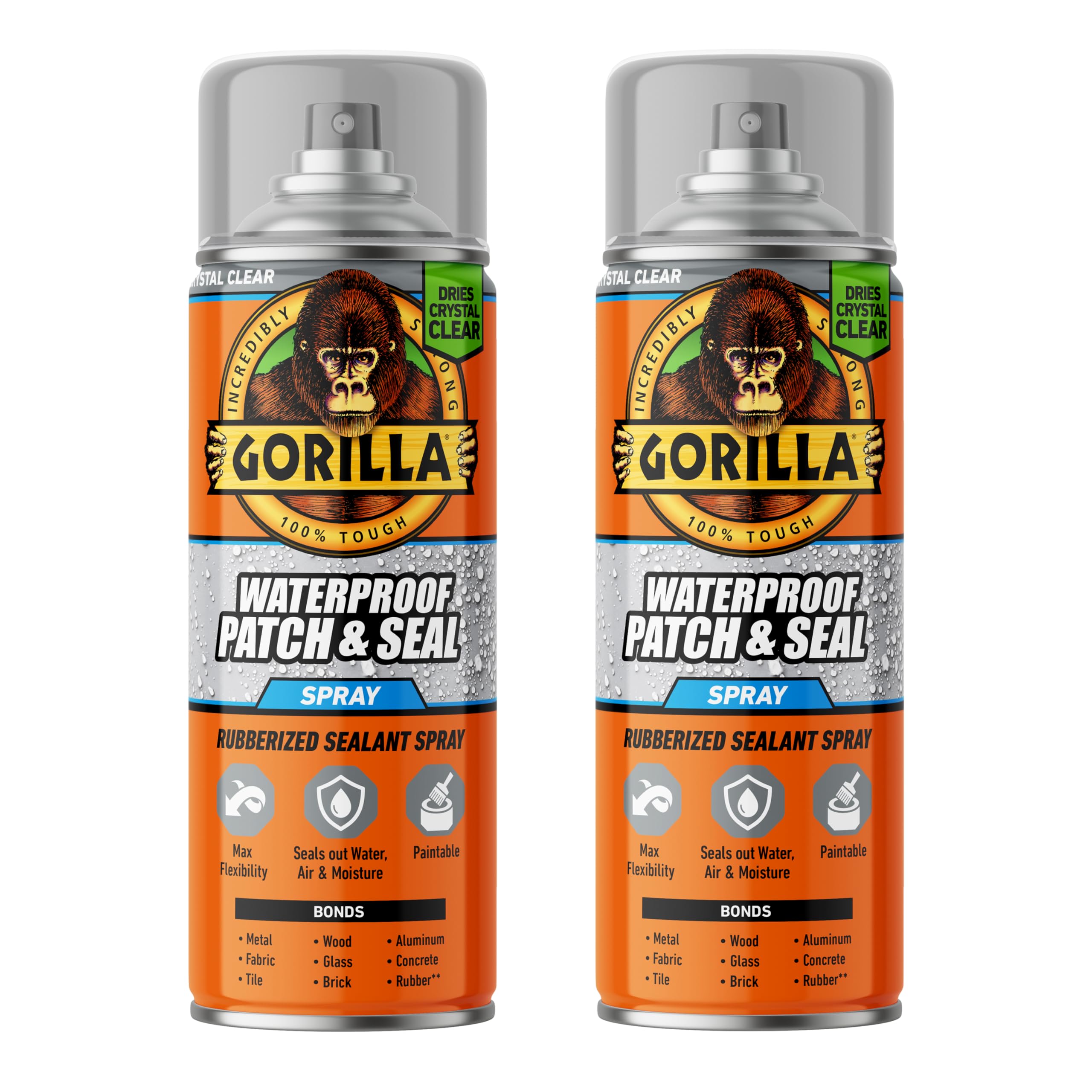 Gorilla Waterproof Patch & Seal Rubberized Sealant Spray, Crystal Clear, 14 Ounce (Pack of 2) - Seals Out Water, Air, and Moisture