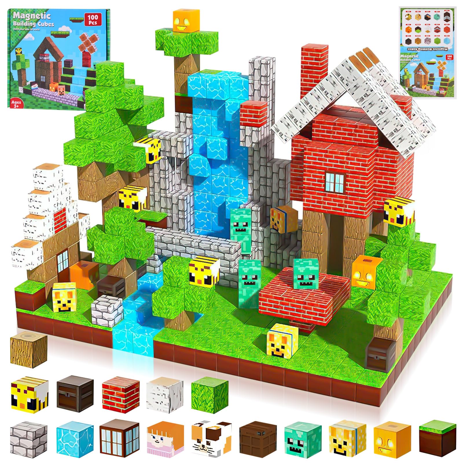 AMPUTEE Magnetic Blocks, 100 Pcs Magnetic Building Blocks with Travel Boxes, Cubes Educational Gift and Birthday Gifts, Building Cubes for Boys and Girls, Stowable for Kids Ages 3-10