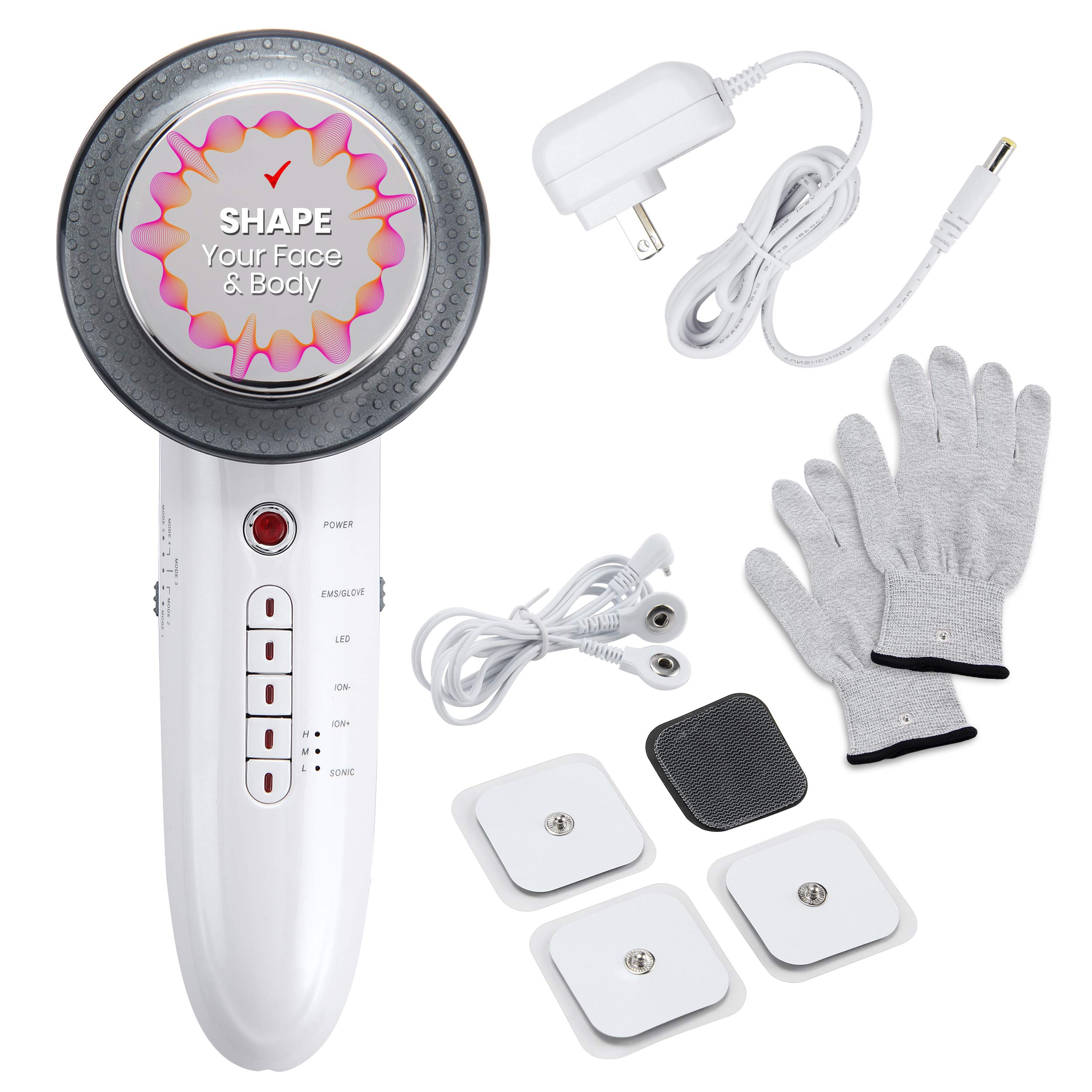 Fat Burner Remover Machine EMS 6 in 1 Sliming Massager for Stomach Arm Leg Weight Loss Machine LED Blue and Red Light Therapy EMS Pads Beauty Device Ion Massager