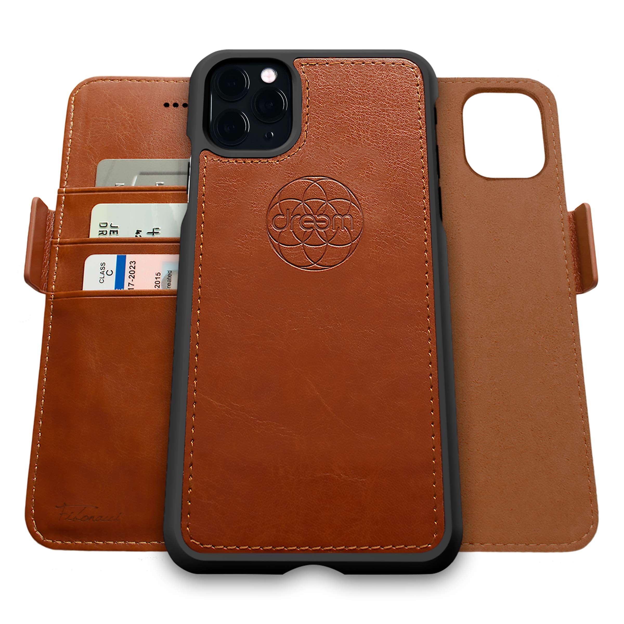 dreem Fibonacci 2-in-1 Wallet Case for Apple iPhone 11 Pro - Luxury Vegan Leather, Magnetic Detachable Shockproof Phone Case, RFID Card Protection, 2-Way Flip Stand - Caramel — image 1