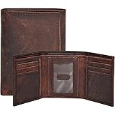 Real Leather Mens Trifold Wallet RFID Blocking Slim Minimalist Front Pocket - Thin & Stylish with ID Window in Gift Box