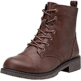 Vepose Women's 910 Ankle Boots Lace up, Flat Fashion Combat Booties Low Heel