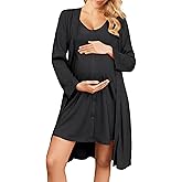 Ekouaer Maternity Nursing Gown and Robe Set 2 Piece Waffle Breastfeeding Nightgown 3 in 1 Labor and Delivery Hospital Gown