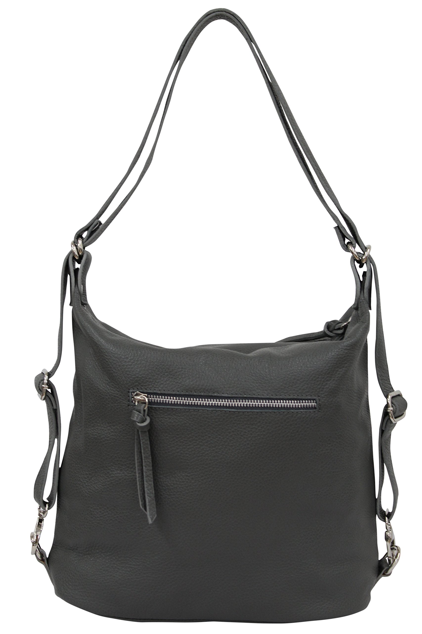 AMBRA Moda GL016 - Women's shoulder bag, backpack 2 in 1 in genuine leather (dark grey)