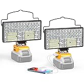 LIVOWALNY 100W LED Work Light Compatible with Dewalt Battery, 2PCS 10000LM Flashlight with USB A & USB C Output Port Low Voltage Protection, Portable Floodlight for Camping, Emergency, Outdoor Lights