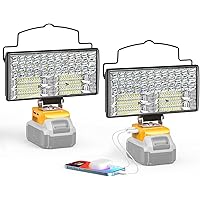 LIVOWALNY 100W LED Work Light Compatible with Dewalt 20V Battery, 2PCS 10000LM Flashlight with USB A & USB C Output Port Low 