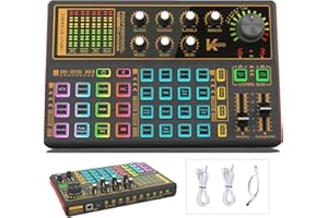 SKTOME Sound Mixer Board, LED Light Voice Changer Sound Card with Multiple Sound Effects - Live Sound Card