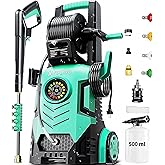 Pressure Washer 5000PSI with Adj-8-Level Touch Screen, 34" Tall Power Washer, 4 Quick Connect Nozzles, Inlet Hose&Filter&500mlFoam Cannon