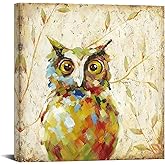 Funny Owl Canvas Wall Art Cute Animal Pictures Artwork Vintage Bird Poster Prints for Living Room Bedroom Kid's Room Decoration Modern Wall Decor Ready to Hang 24x24 inch