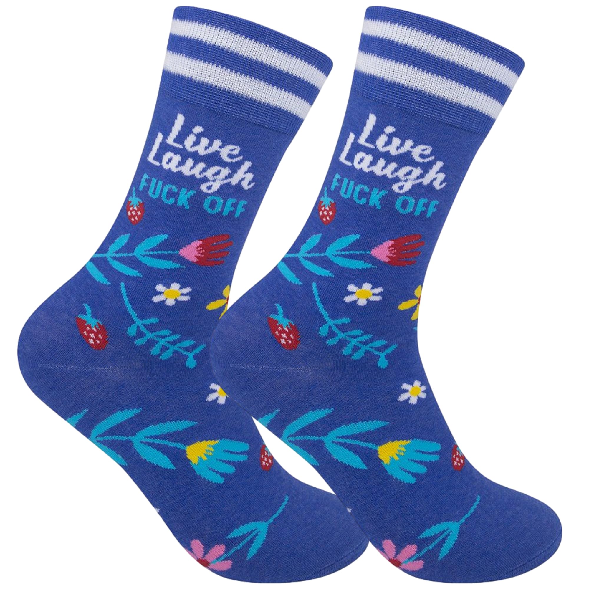 Photo 1 of FUNATIC Live, Laugh,Dress Socks for Women Men | Funny Adult Gift Idea Profane Apparel with Saying | Best Inappropriate Flower Stocking Stuffer Novelty Attire | Crazy Weird Accessory Present