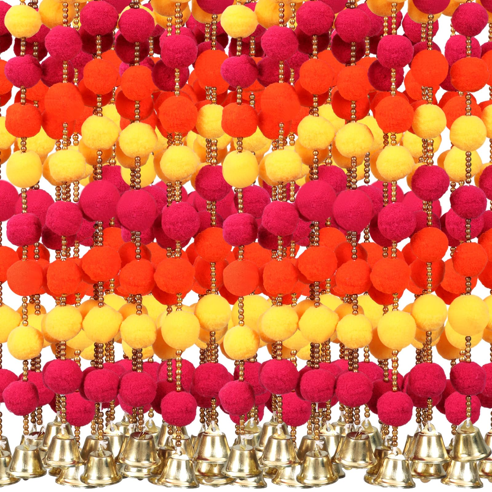 Photo 1 of Suncalla 12 Pcs Diwali Decorations Hindu Temple Mandir for Home Marigold Garland 4 ft Long Artificial Marigold Flowers with Gold Bells Decor for Home, Pooja, Diwali, Wedding, Christmas(Orange)