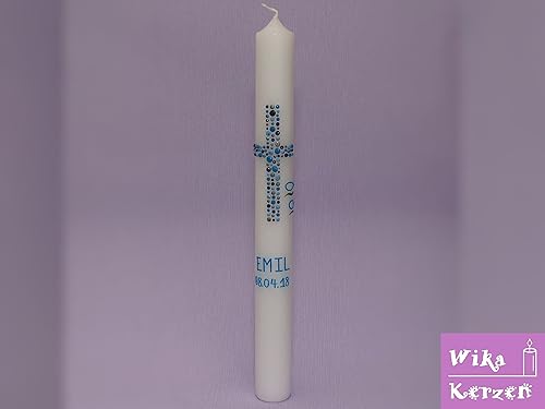Kommunionkerzen Konfirmationskerze Kerze zur Kommunion Taufkerzen Junge 400x40mm inkl. Beschriftung alle Motive Handgefertigt