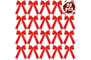 JOHOUSE 20PCS Christmas Bow Decorations, Holiday Red Satin Christmas Wreath Bow, Great for Christmas Garland Outdoor Christmas Decorations Crafts Gift Box Xmas Tree