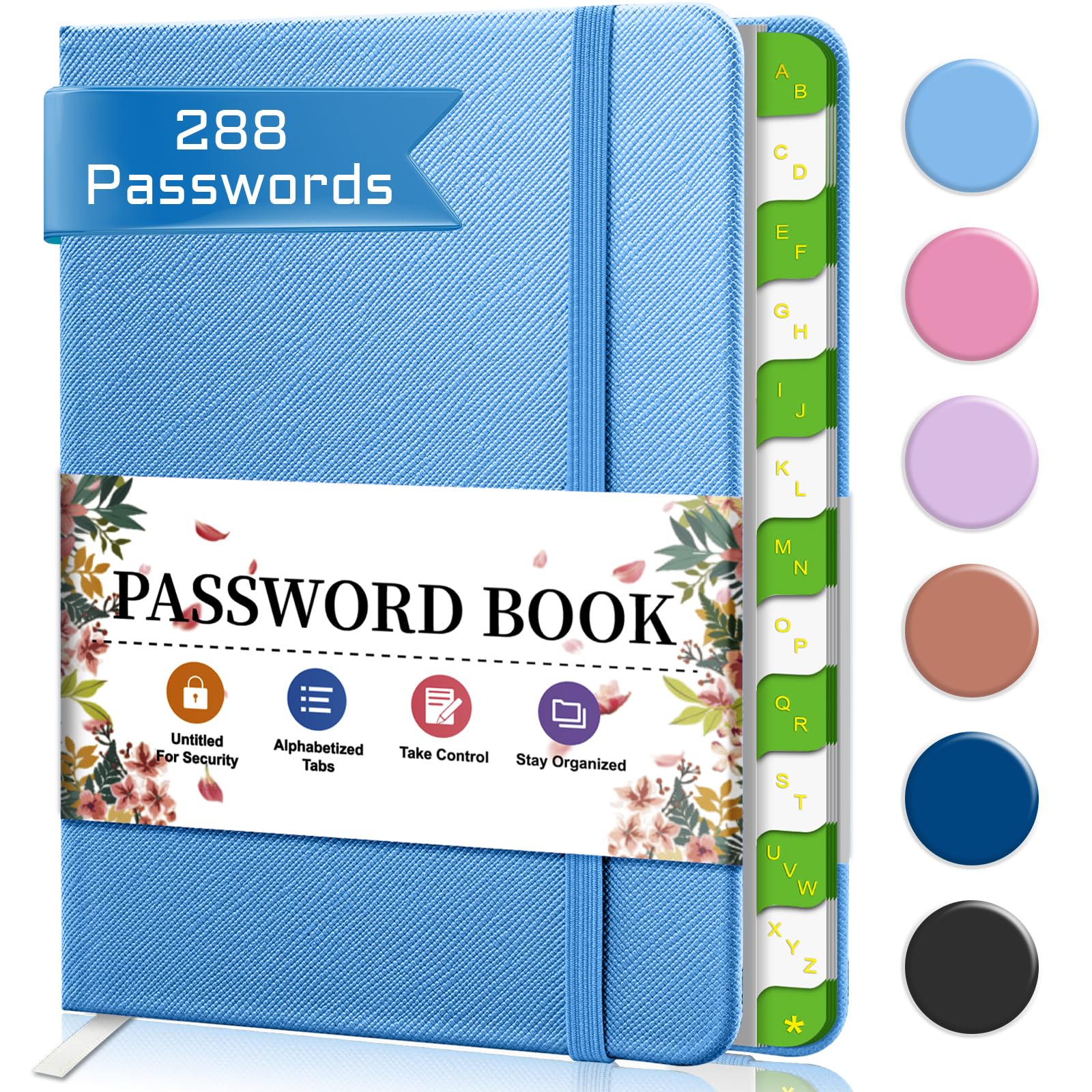 BLESWIN Password Book with Alphabetical Tabs, 6.1 * 4.7 Password Book Internet Address and Password Organizer Logbook, with Elastic Band, Personal Organizer for Password Safety - Blue