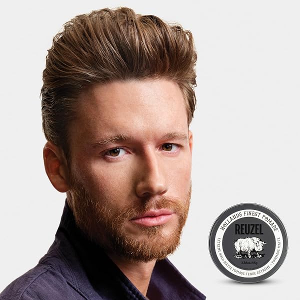 REUZEL EXTREME HOLD MATTE POMADE, STRONGEST ALL DAY HOLD, WATER SOLUBLE STYLING, MATTE FINISH & FLAKE FREE, EASY TO WASH OUT, FOR ALL HAIR TYPES