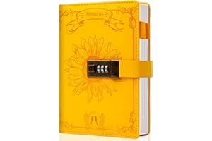 YOMENT Lock Diary for Women Vintage Lock Journal Refillable Personal Locking Diary Girls Leather Locked Journal Writing Notebook B6 Secret Journal with Combination Passwords 5.5 x 7.8 in, Sunflower Yellow
