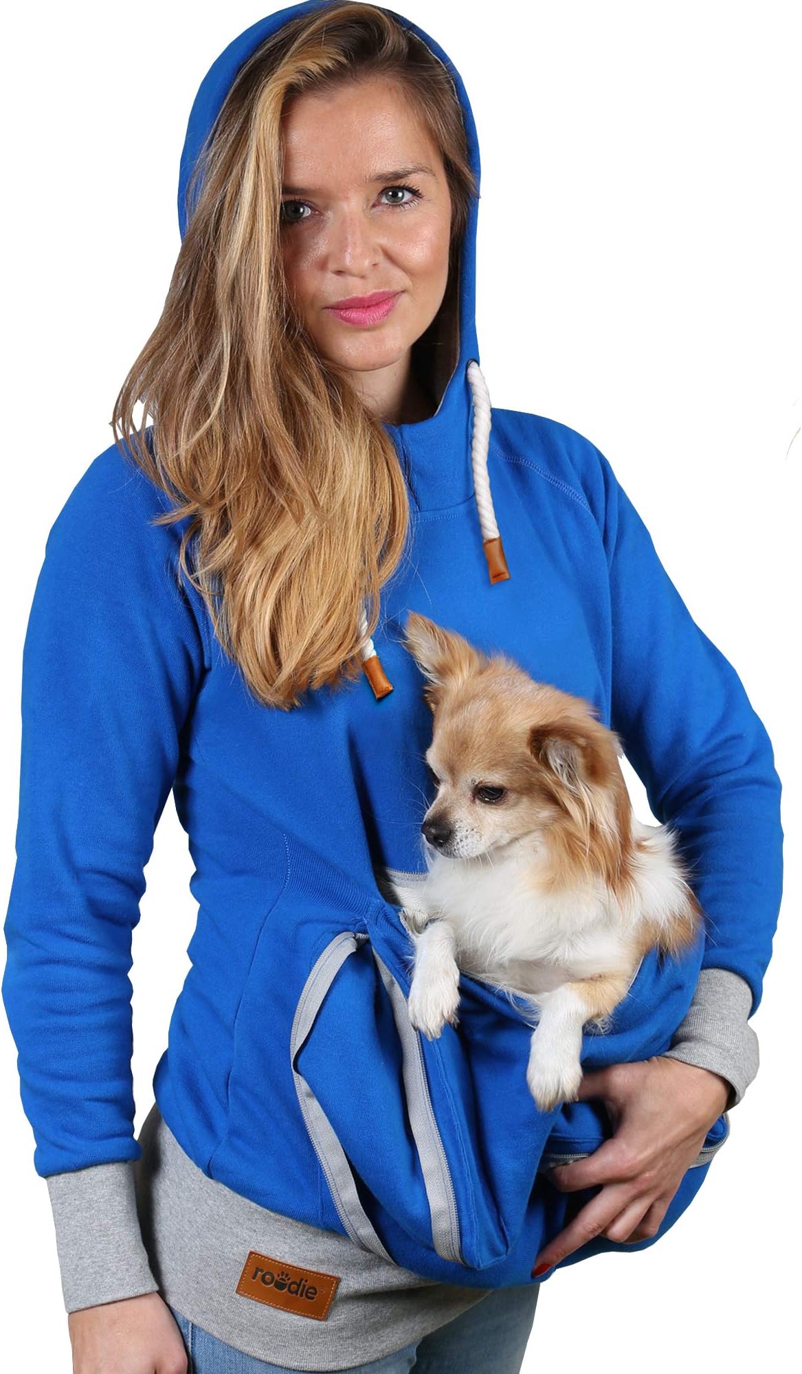 Pet Pouch Hoodie Small Pet Carrier - Dog Cat Pouch Hoodie Sweatshirt Kangaroo Pocket Holder - No Ears - Women's Fit