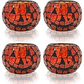 SHMILMH Halloween Candles Holder Set of 4, Grimace Tealight Holders, Handmade Mosaic Pumpkin Glass Votive Candle Holders for Halloween Table Centerpiece Home Decor