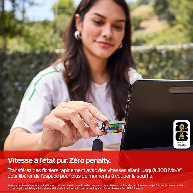 Clé USB-C Édition Mondiale de la Coupe du Monde de la FIFA 2026, 64 Go (Vitesses de Transfert allant Jusqu’à 300 Mo/s, l’Application SANDISK Memory Zone)