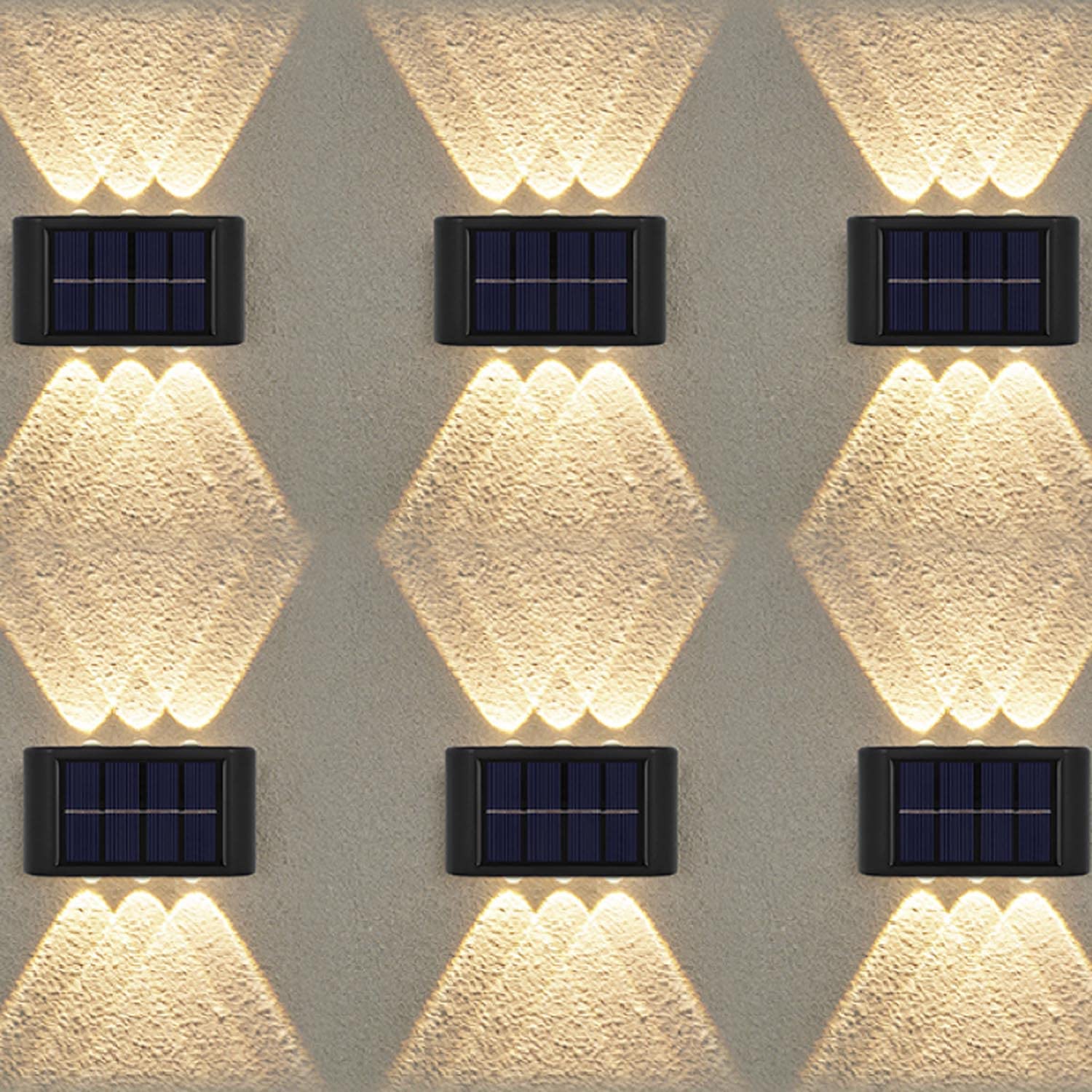 Leehui 6 Pack Solar Wall Lights Outdoor, 6 LED Waterproof Solar Fence Lights Up and Down Front Door Lamps for Garden Decoration, Yard, Pathway (Warm White, 6 Pack)