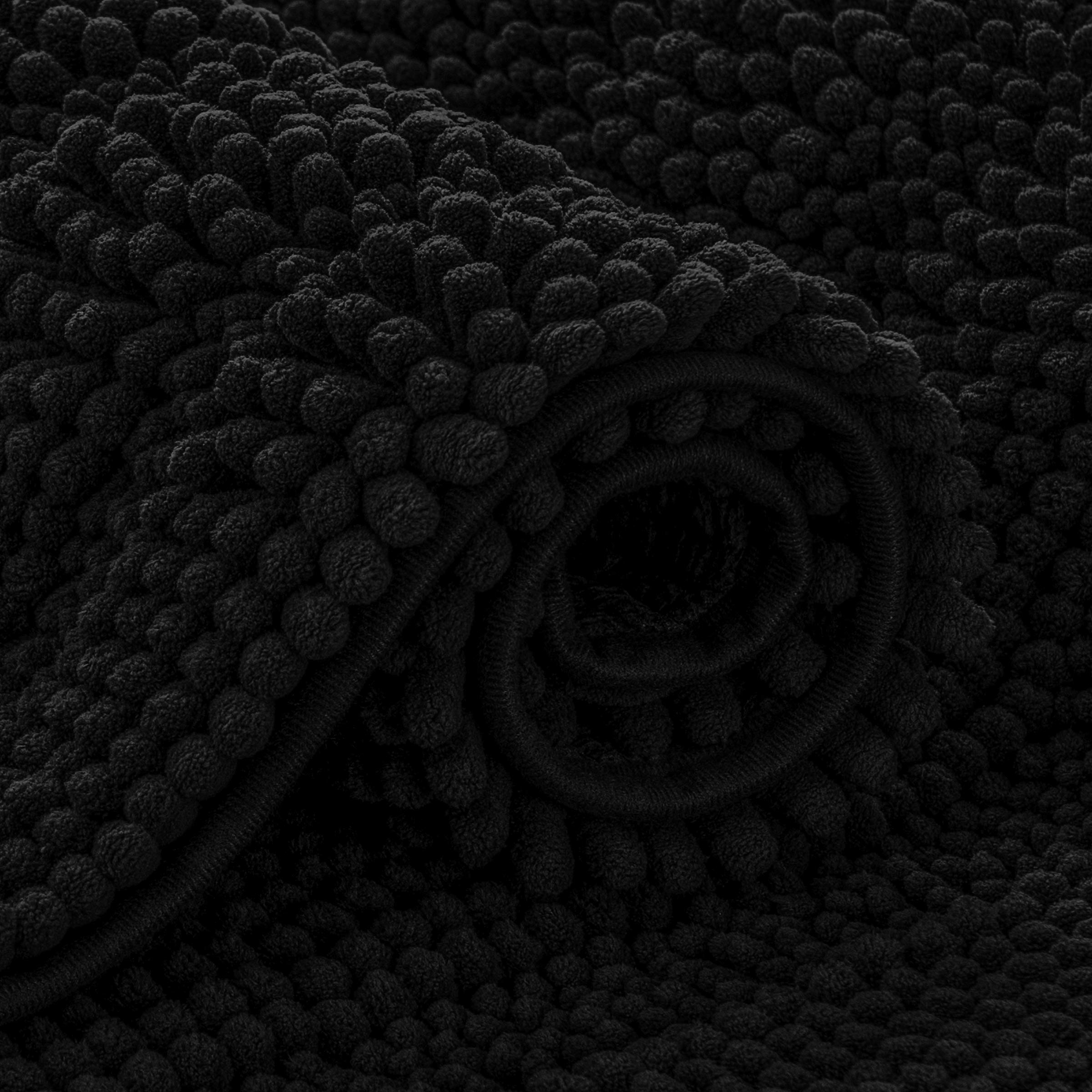 subrtex Bathroom Rugs Chenille Bath Rug Striped Plush Bath Mat Soft Rugs for Bathroom Water Absorbent Shower Mat Quick Dry Machine Washable(Black,20"x32")