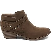 Soda SWEETEN Women's Fashion Closed Toe Multi Strap Ankle Bootie Block Heel (Wide Fit Available)