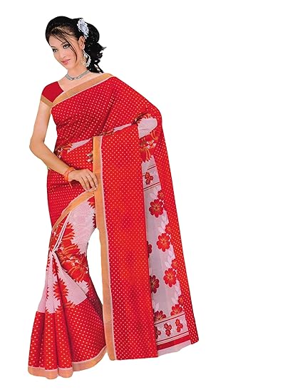 amazon red white saree