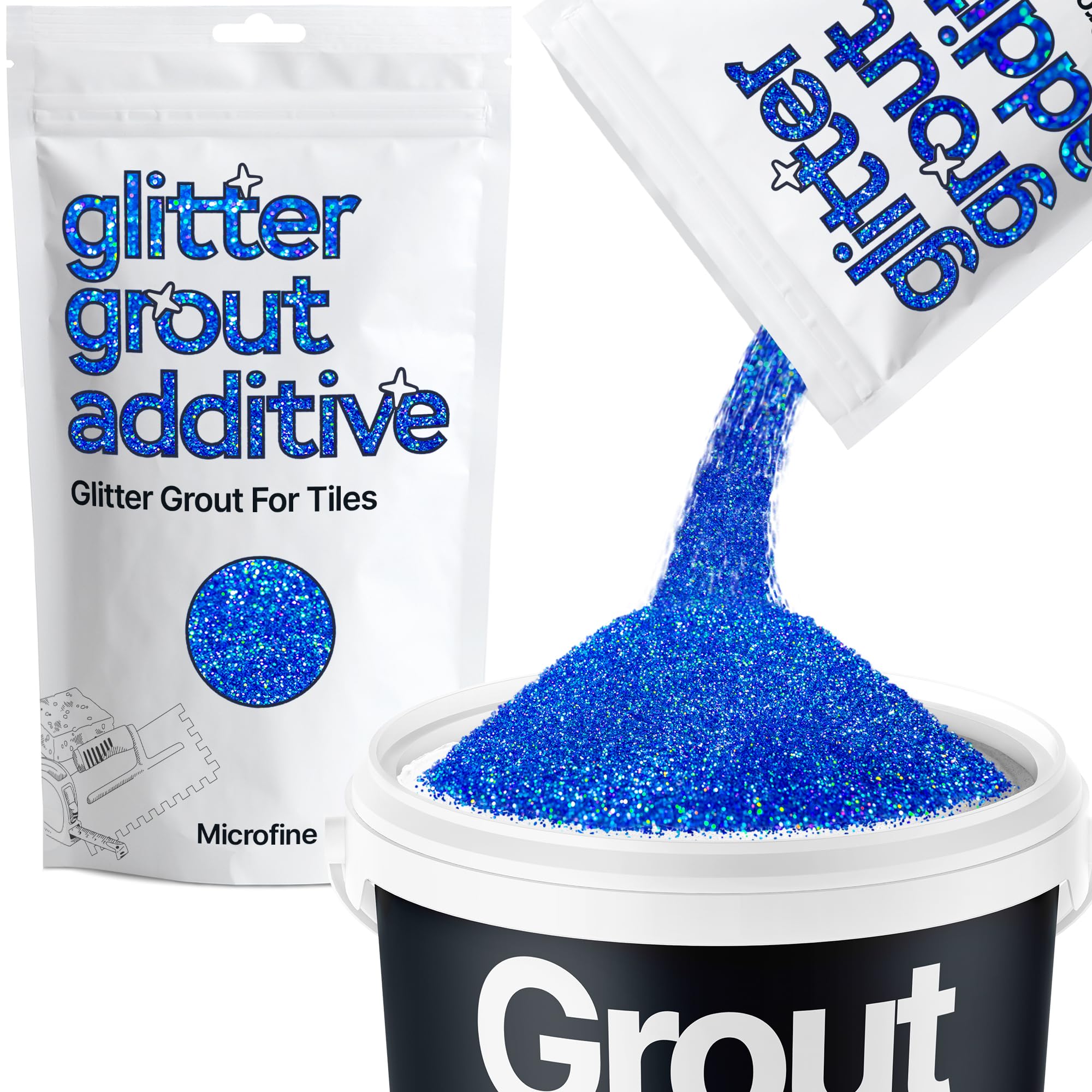 Hemway Sapphire Blue Holographic Glitter Grout Additive Microfine 100g Flakes for Adding Sparkle to Kitchen & Bathroom Tiles | Enhance Your Indoor Grouting Projects with a Durable Sparkly Effect