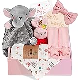 Totiro Newborn Baby Girl Gift, 9 Pcs Baby Gifts for Girls Newborn Essentials, New Baby Girl Gift Basket Baby Shower Gender Reveal Gifts, New Mom Gift Swaddle Blanket Bunny Rattle Gift Set