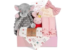 Newborn Baby Girl Gift, 9 Pcs Baby Gifts for Girls Newborn Essentials, New Baby Girl Gift Basket Baby Shower Gender Reveal Gi