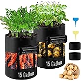 2 Pack 15 Gallon 360°Visible Potato Grow Bags,Heavy Duty Thickened Nonwoven Fabric Planter Bags with 2 Clear Harvest Windows&Removable Shading Cover,Reinforced Handles,Vegetable Grow Bags with Labels