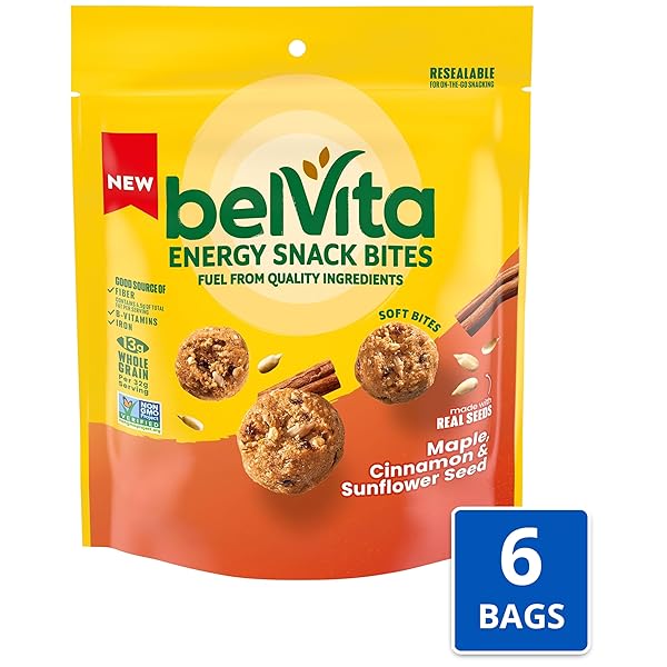 BELVITA ENERGY SNACK BITES, MAPLE, CINNAMON AND SUNFLOWER SEED, 6-5 OZ BAGS