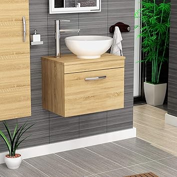 Premier Athena 800mm Natural Oak 1 Drawer Wall Hung Worktop Vanity