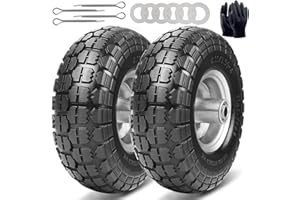 4.10/3.50-4 Tire and Dolly Wheel Flat Free - Solid Rubber Hand Truck Wheels 5/8" Axle - Gorilla Cart Tires Replacement for Ga